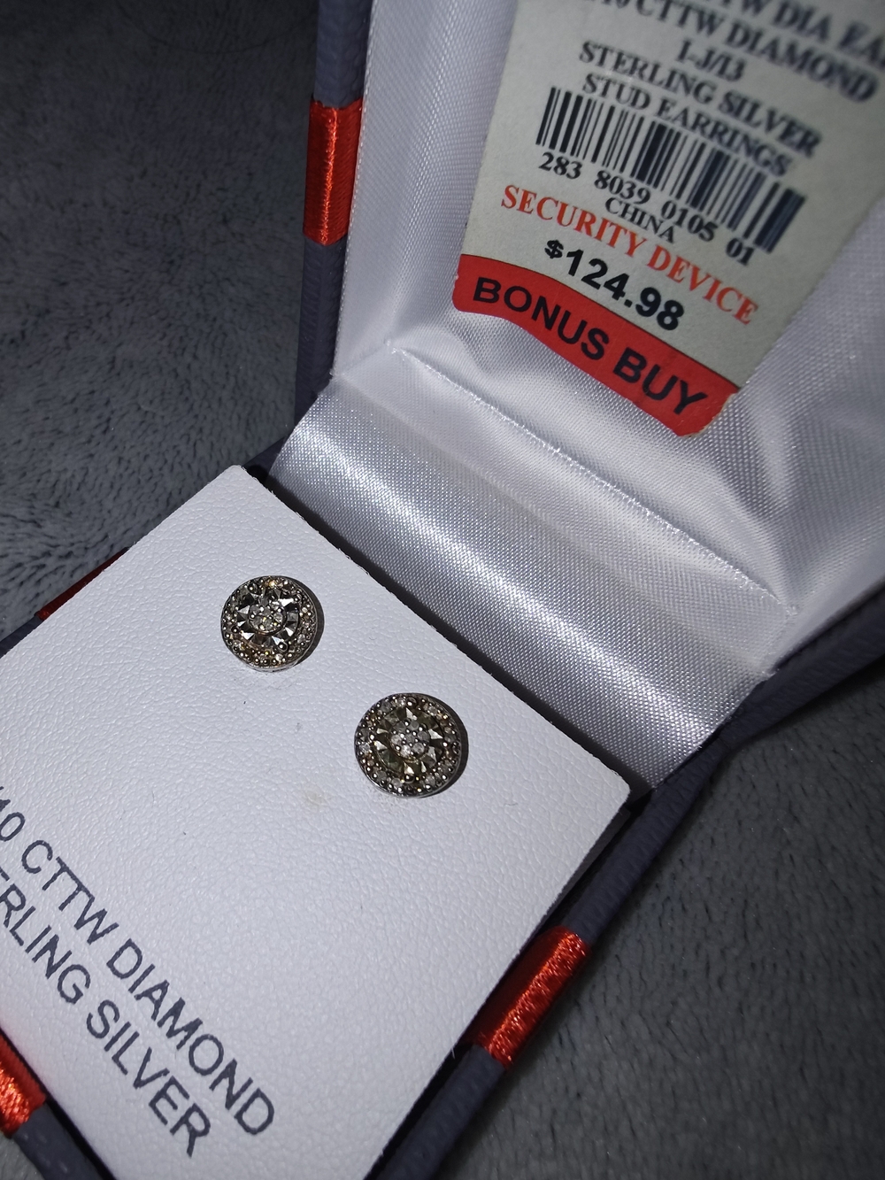 Sterling Silver Round Diamond Halo Stud Earrings - Gold Tone